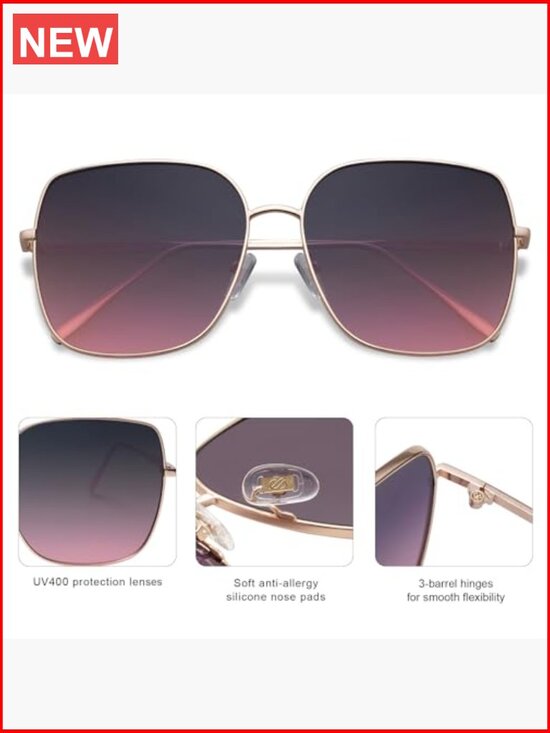Oversized Square Metal Frame Sunglasses with UV400 Protection main image 6